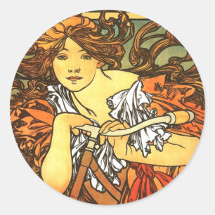 Art Nouveau Bicycle Mucha Art Classic Round Sticker