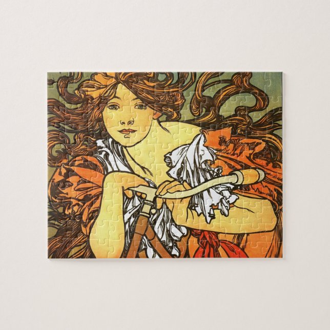 Art Nouveau Bicycle Mucha Art Jigsaw Puzzle (Horizontal)