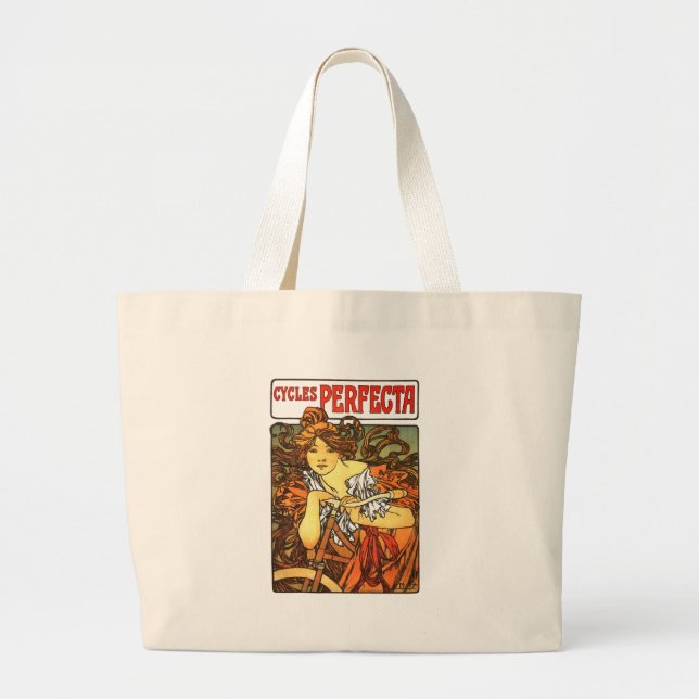 Art Nouveau Bicycle Mucha Art Large Tote Bag (Front)