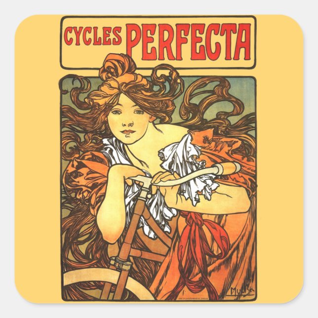 Art Nouveau Bicycle Mucha Art Square Sticker (Front)