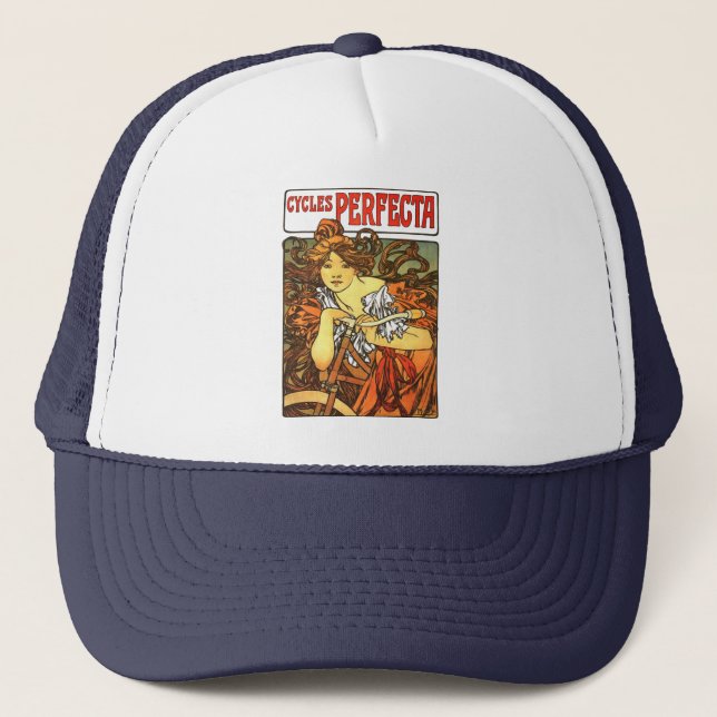 Art Nouveau Bicycle Mucha Art Trucker Hat (Front)