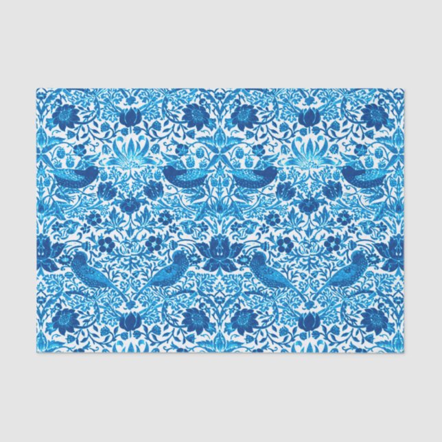 Art Nouveau Bird and Flower Tapestry, Blue & White Tissue Paper (Front)