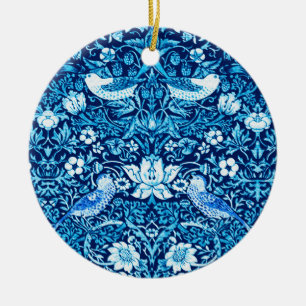 Art Nouveau Bird and Flower Tapestry, Dark Blue    Ceramic Tree Decoration