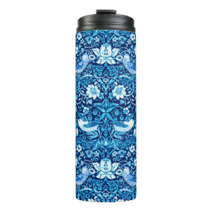 Art Nouveau Bird and Flower Tapestry, Dark Blue Thermal Tumbler