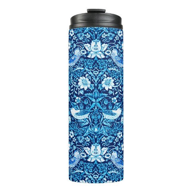 Art Nouveau Bird and Flower Tapestry, Dark Blue    Thermal Tumbler (Front)