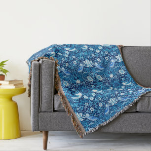 Art Nouveau Bird and Flower Tapestry, Dark Blue Throw Blanket