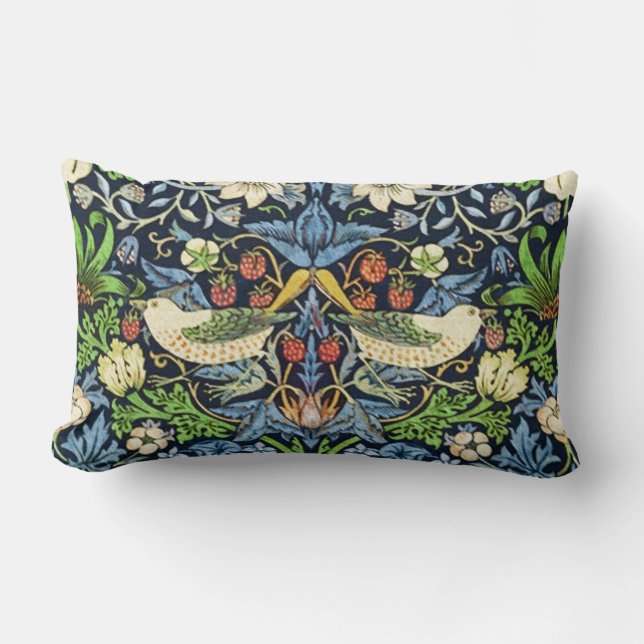 Art Nouveau Bird and Flower Tapestry Pattern Lumbar Cushion (Front)