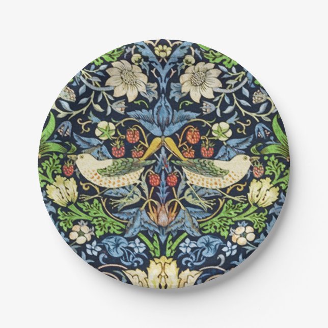 Art Nouveau Bird and Flower Tapestry Pattern Paper Plate (Front)