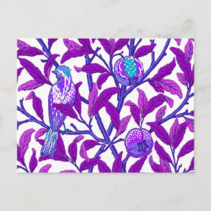 Art Nouveau Bird and Pomegranate, Amethyst Purple Postcard