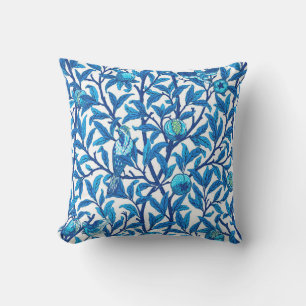 Art Nouveau Bird and Pomegranate, Cobalt Blue Outdoor Cushion
