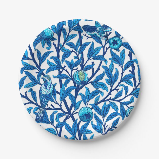 Art Nouveau Bird and Pomegranate, Cobalt Blue Paper Plate (Front)