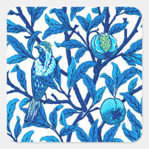 Art Nouveau Bird and Pomegranate, Cobalt Blue Square Sticker