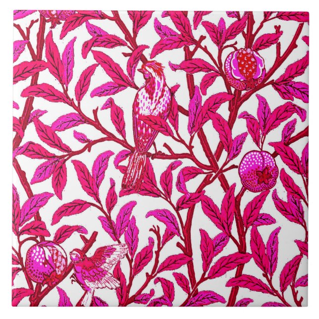 Art Nouveau Bird and Pomegranate, Fuchsia Pink Tile (Front)