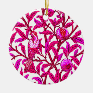 Art Nouveau Bird and Pomegranate, Fuchsia & Violet Ceramic Tree Decoration