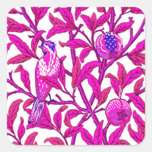 Art Nouveau Bird and Pomegranate, Fuchsia & Violet Square Sticker