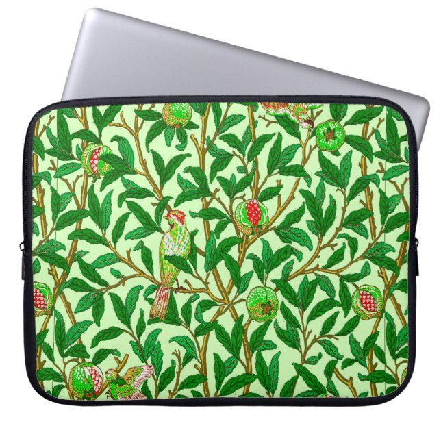 Art Nouveau Bird and Pomegranate, Lime Green  Laptop Sleeve (Front)