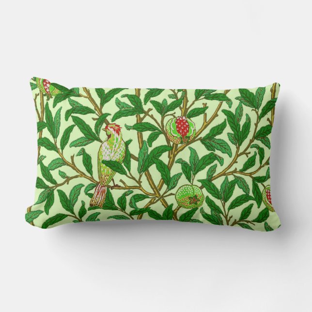 Art Nouveau Bird and Pomegranate, Lime Green Lumbar Cushion (Front)