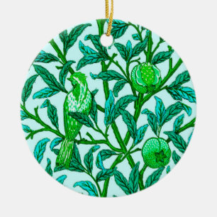Art Nouveau Bird and Pomegranate, Turquoise & Aqua Ceramic Tree Decoration