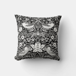 Art Nouveau Bird & Flower Tapestry, Black & White Cushion
