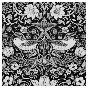 Art Nouveau Bird &  Flower Tapestry, Black & White Fabric