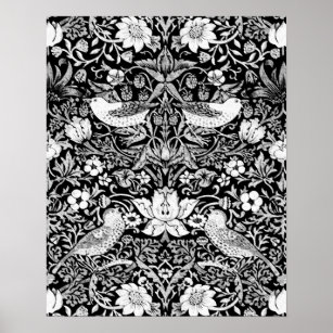 Art Nouveau Bird & Flower Tapestry, Black & White Poster