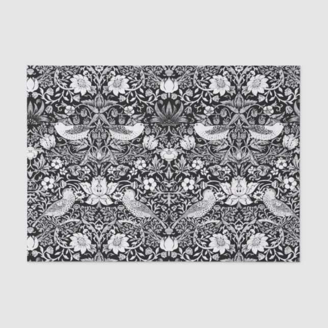 Art Nouveau Bird & Flower Tapestry, Black & White Tissue Paper (Front)