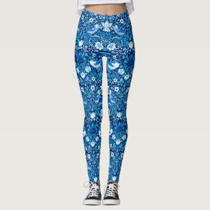 Art Nouveau Bird & Flower Tapestry, Dark Blue Leggings