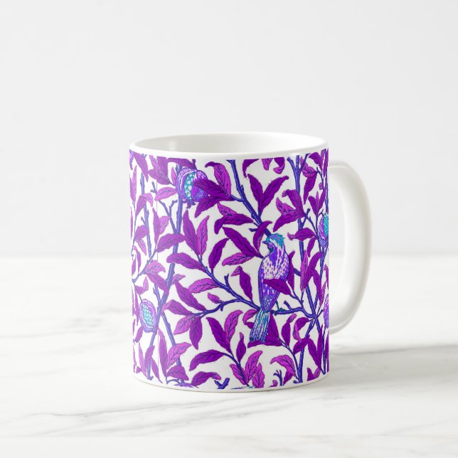 Art Nouveau Bird & Pomegranate, Amethyst Purple Coffee Mug (Front Right)
