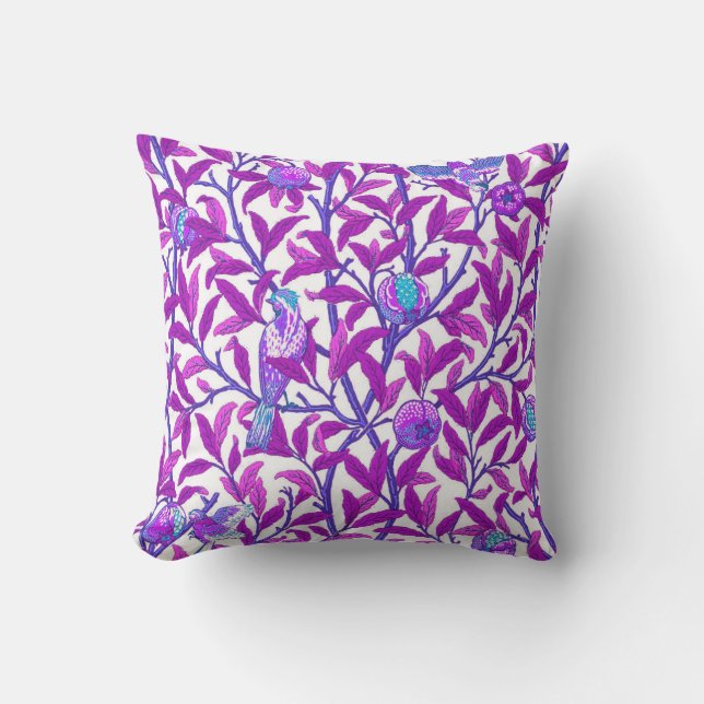 Art Nouveau Bird & Pomegranate, Amethyst  Purple Outdoor Cushion (Front)