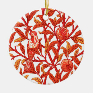 Art Nouveau Bird & Pomegranate, Mandarin Orange   Ceramic Tree Decoration