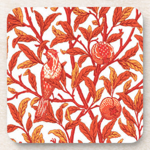 Art Nouveau Bird & Pomegranate, Mandarin Orange Coaster