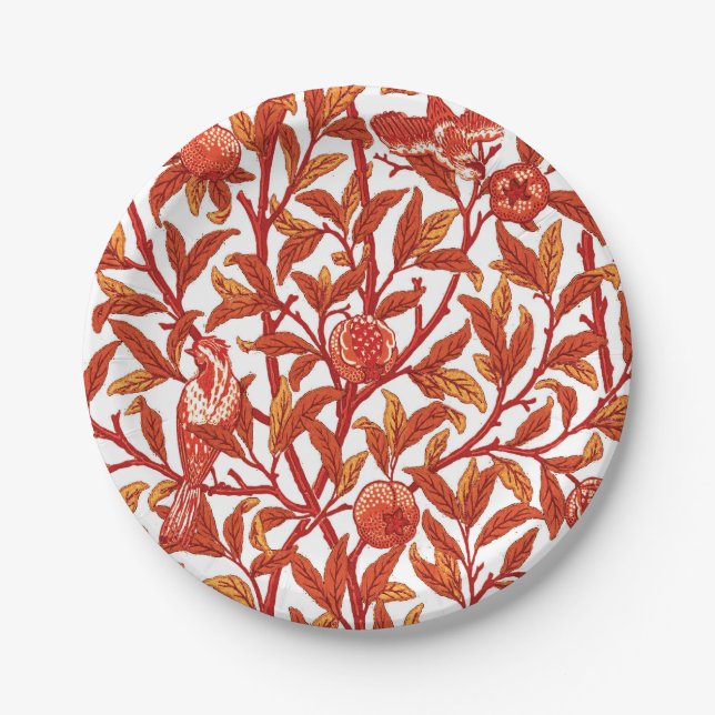 Art Nouveau Bird & Pomegranate, Mandarin Orange Paper Plate (Front)