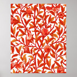 Art Nouveau Bird & Pomegranate, Mandarin Orange Poster