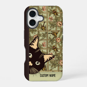Art Nouveau Birds Funny Curious Cat Floral iPhone 16 Case