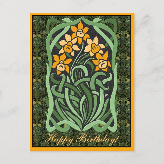 Art Nouveau Birthday Daffodils (Personalised) Postcard (Front)