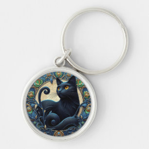 Art Nouveau Black Cat Celtic Key Chain