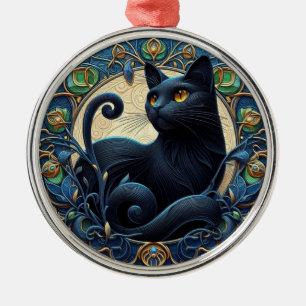 Art Nouveau Black Cat Christmas Ornament