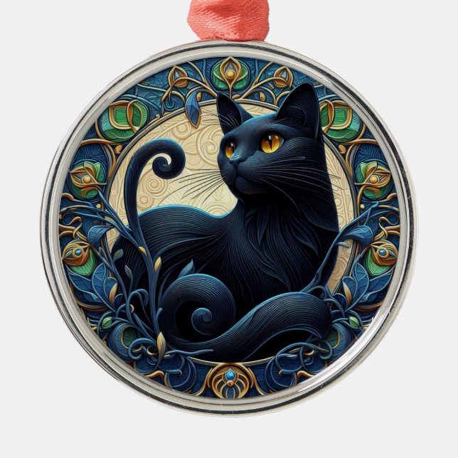 Art Nouveau Black Cat Christmas Ornament (Front)