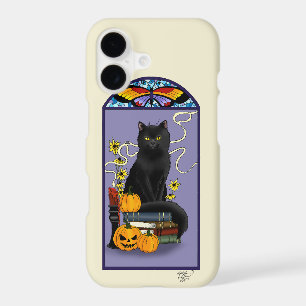 Art Nouveau Black Cat Pumpkin Purple Autumn Yellow
