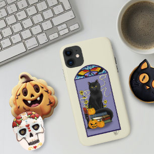 Art Nouveau Black Cat Pumpkin Purple Autumn Yellow Case-Mate iPhone Case