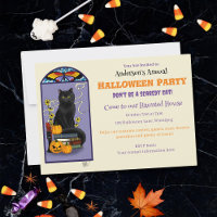 Art Nouveau Black Cat Pumpkin Purple Autumn Yellow