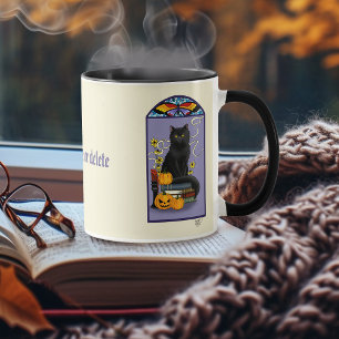 Art Nouveau Black Cat Pumpkin Purple Autumn Yellow Mug
