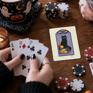 Art Nouveau Black Cat Pumpkin Purple Autumn Yellow Playing Cards