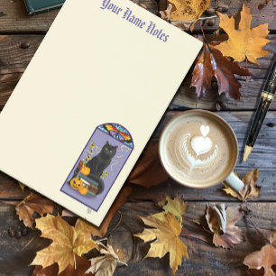 Art Nouveau Black Cat Pumpkin Purple Autumn Yellow Post-it Notes