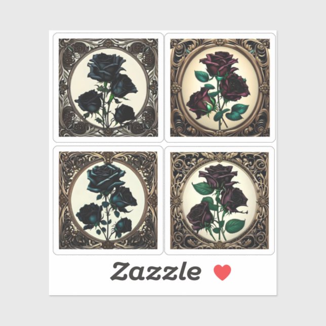 Art Nouveau Black Rose Sticker Collection (Sheet)