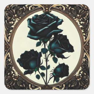 Art Nouveau Black Roses Floral Design Square Sticker