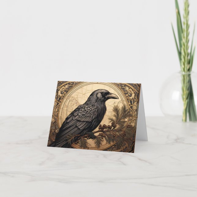 Art Nouveau Blank Crow Thank You Cards (Front)