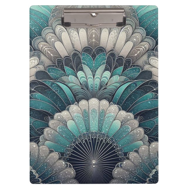 Art Nouveau Blue and Silver Fans Clipboard (Front)