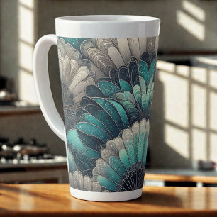 Art Nouveau Blue and Silver Fans Latte Mug
