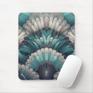 Art Nouveau Blue and Silver Fans Mouse Pad